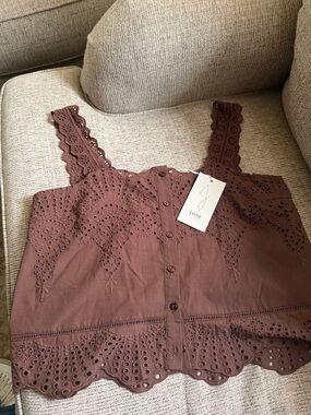 Joie Brown Eyelet Button-Front Cropped Camisole
